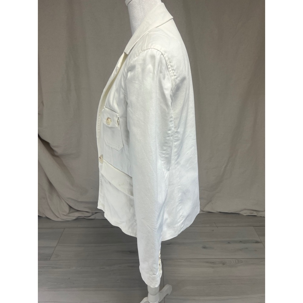 Anthropologie Cottagecore Blazer Jacket White Cargo Pocket Sz 6 Military Coastal - Picture 4 of 10